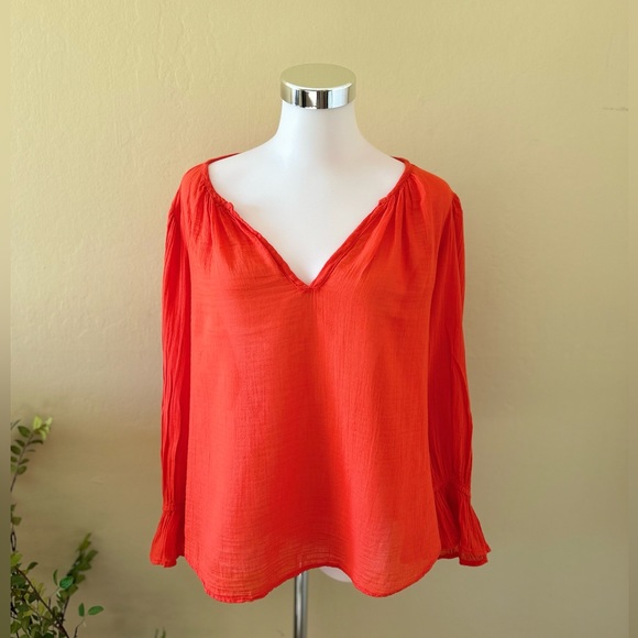 VELVET 3/4 sleeve 100% Cotton Orange Poppy Blouse Size Small - Picture 6 of 9